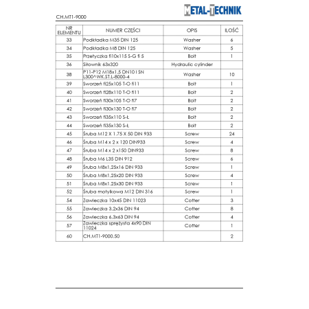 Katalog części zamiennych - Metal-Technik Chwastownik MT1 - 9000